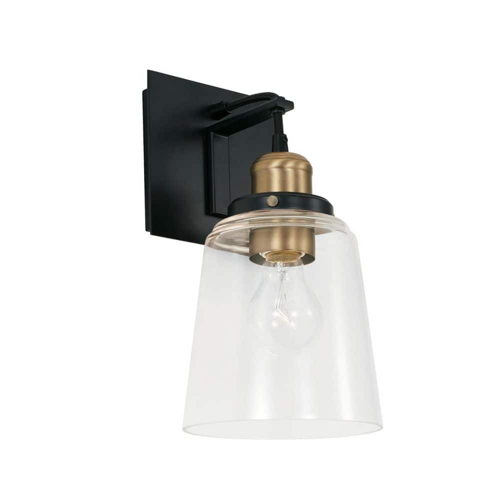 Fallon 6 in. 1-Light Aged Brass and Black Sconce with Clear Glass Shade price history on PriceWatchPro