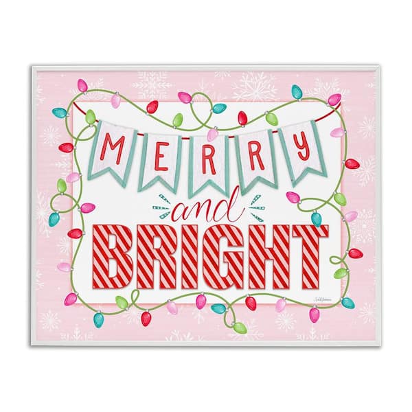 Pastel Pink Merry & Bright by Nicole Tamarin Framed Giclee Art Print Typography 11 in. x 14 in.
