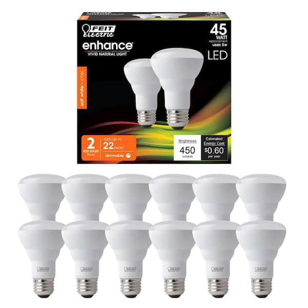 45-Watt Equivalent R20 Dimmable CEC Title 20 90+ CRI E26 Flood LED Light Bulb, Soft White 2700K (12-Pack)