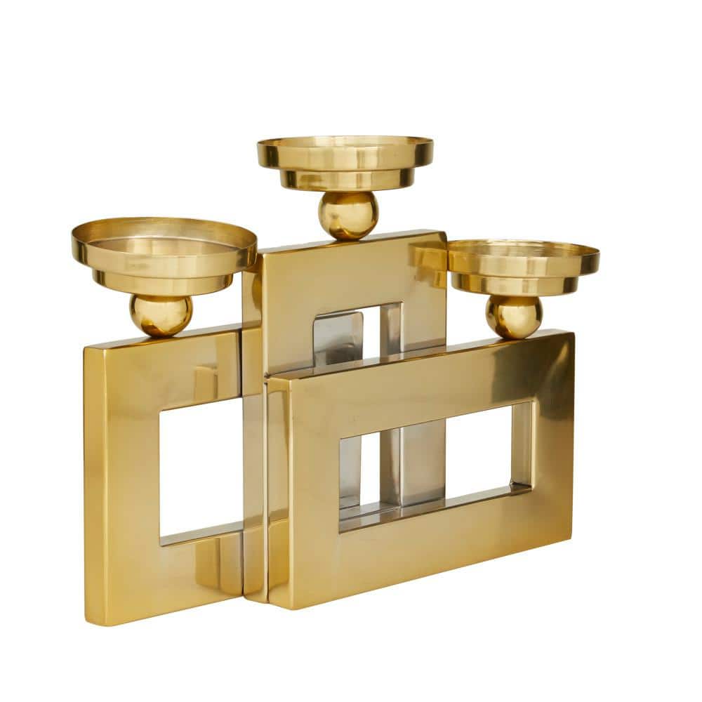 Elegant Gold Stainless Steel 3-Pillar Tabletop Candelabra