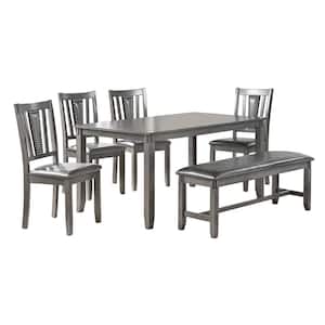 6-Piece 60 in. Gray Dining Set with Bench