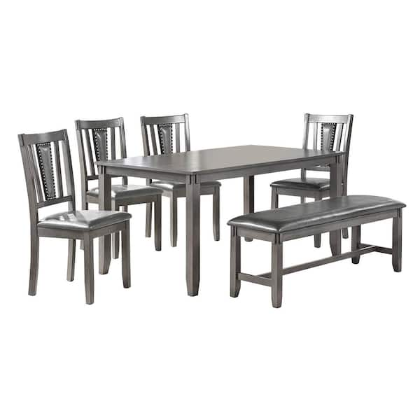 Venetian Worldwide 6-Piece 60 in. Gray Dining Set with Bench VP-F2549 ...