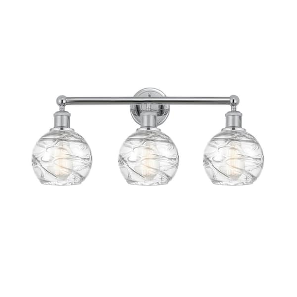 Athens Deco Swirl 24 in. 3-Light Polished Chrome, Clear Deco Swirl Vanity Light with Clear Glass Shade
