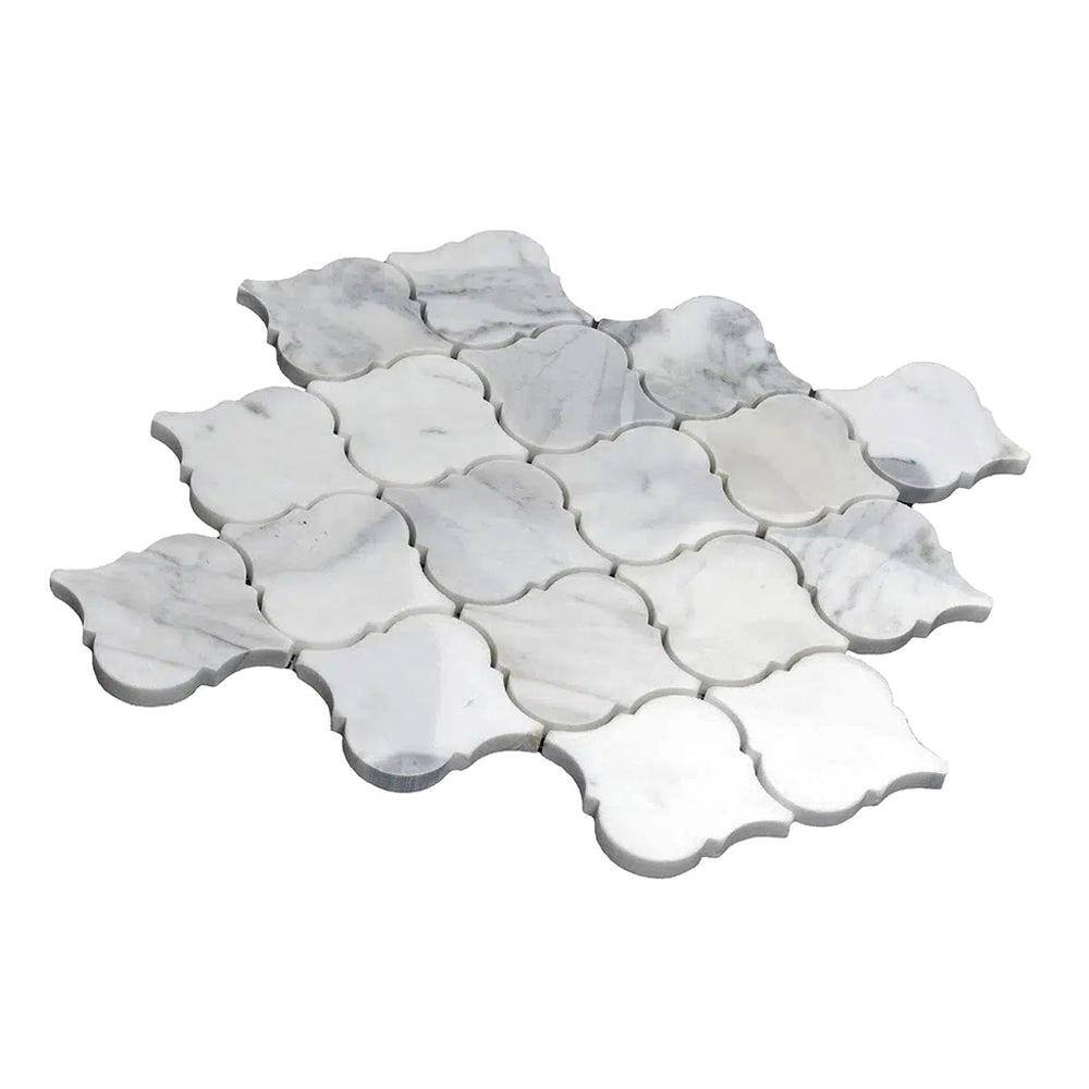 Polished White Calacatta Marble Arabesque Mosaic Tile 16" x 16"