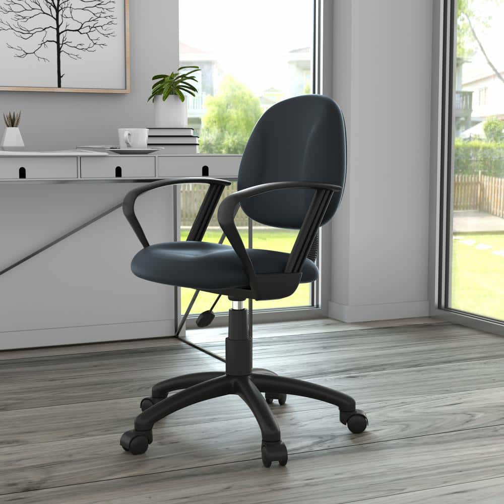 Black LeatherPlus Ergonomic Task Chair with Fixed Arms
