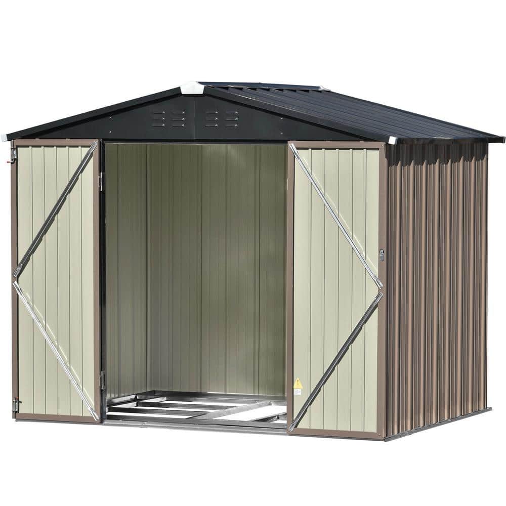 6 ft. W x 8 ft. D Brown Metal Storage Bike Garden Shed with Lockable Door a
