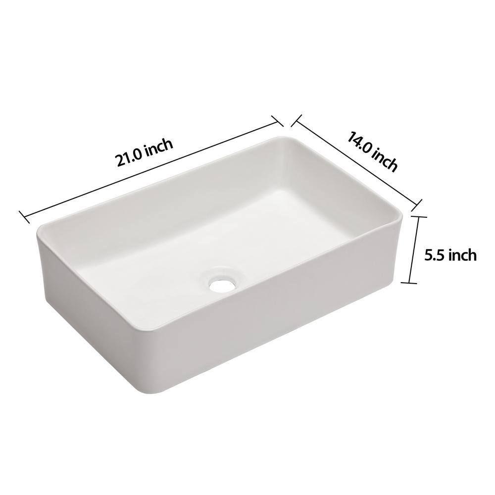 21" x 14" White Ceramic Rectangular Vessel Sink