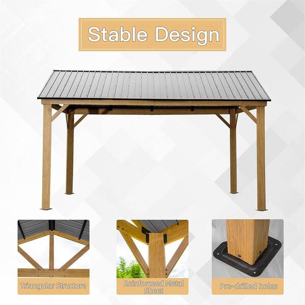 Unbranded - 12 ft. W x 14 ft. L Outdoor Aluminum Hard Top Gazebo with Galvanized Steel Gable Canopy for Patio Backyard Yellow Brown