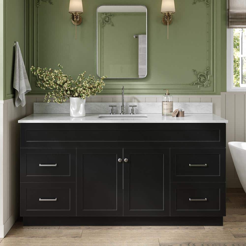 "Hamlet 66 in. Single Sink Freestanding Bathroom Vanity in Black with 0.75"" Carrara White Marble Top" price history on PriceWatchPro