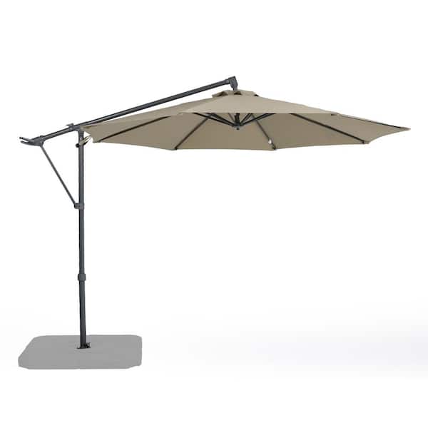 Aoodor 10 ft. Iron Cantilever Patio Umbrella with Cross Base in Brown