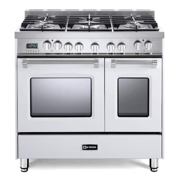 Prestige Series 36 Inch Freestanding Double Oven Dual Fuel Range in White