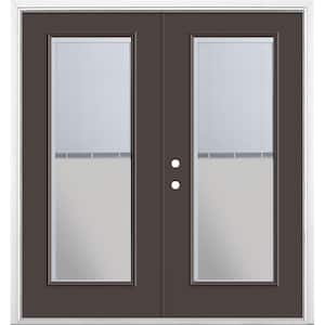 72 in. x 80 in. Willow Wood Steel Prehung Right-Hand Inswing Mini Blind Patio Door with Brickmold