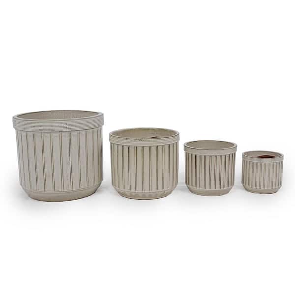 Julia 5.91 in., 7.68 in., 9.84 in. and 12.6 in. Tall Cream Round Ceramic Patio Outdoor Planter Set (4-Pack)