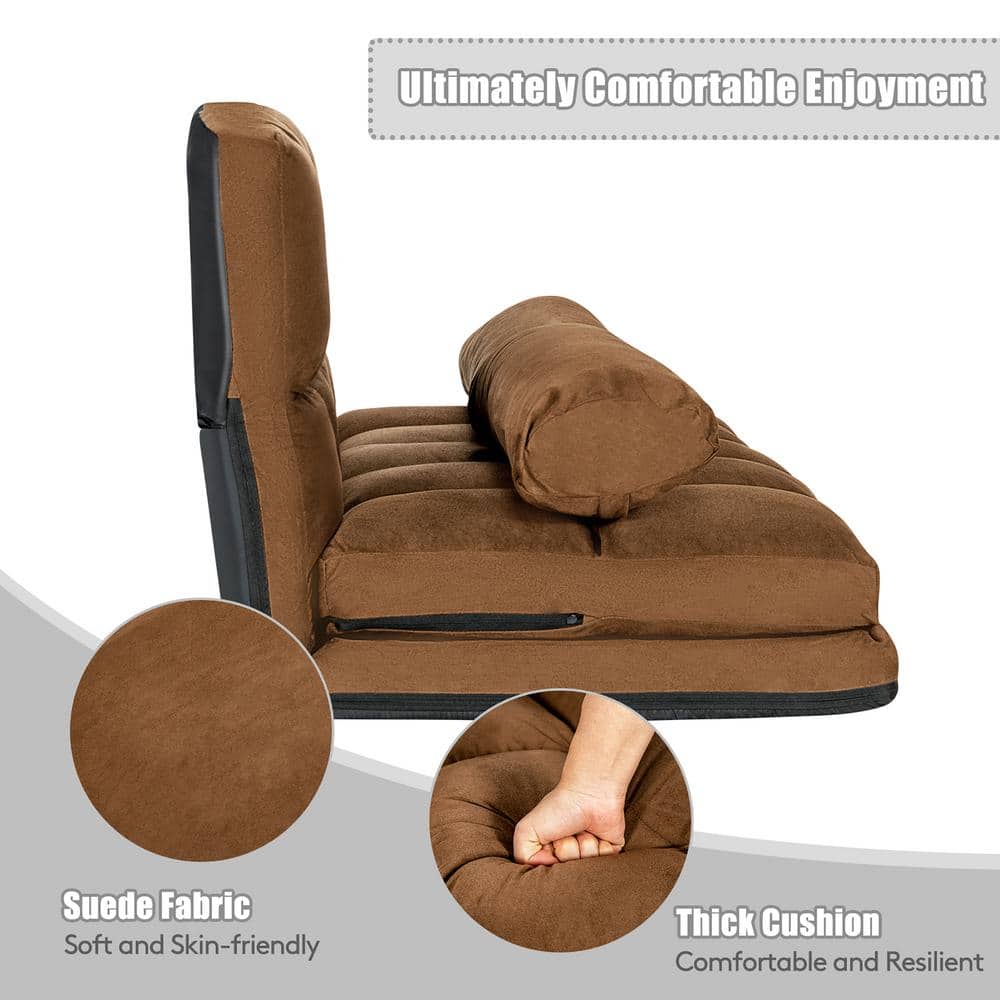 Brown Twin Sleeper Foldable Floor Sofa Bed with Metal Frame