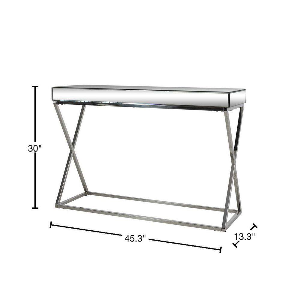 Silver Mirrored Glass and Metal Console Table