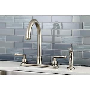 French 2-Handle Standard Kitchen Faucet with Side Sprayer in Brushed Nickel