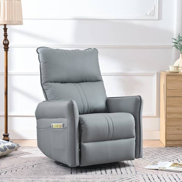 Merax Blue-gray Faux Leather Rocking Swivel Recliner Chair with