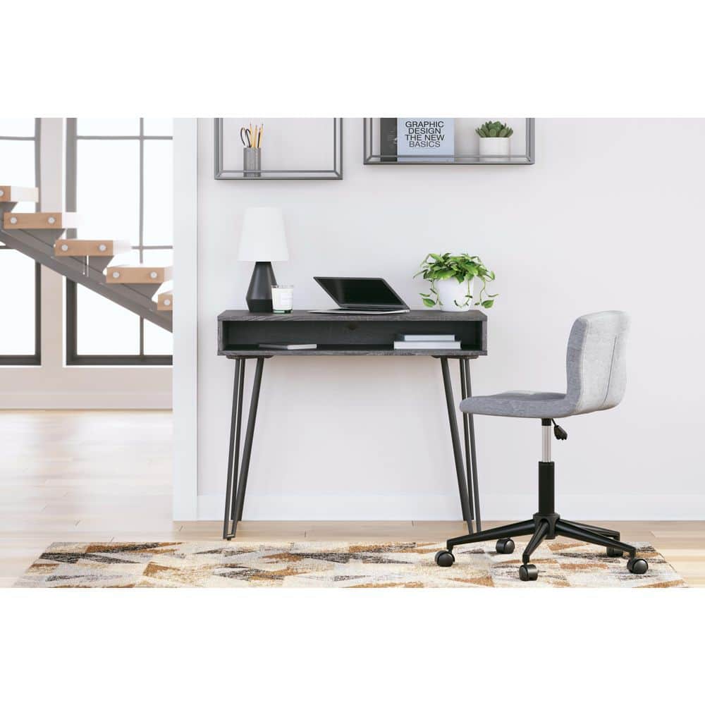 Charcoal Gray Wood Home Office Desk with Black Metal Legs