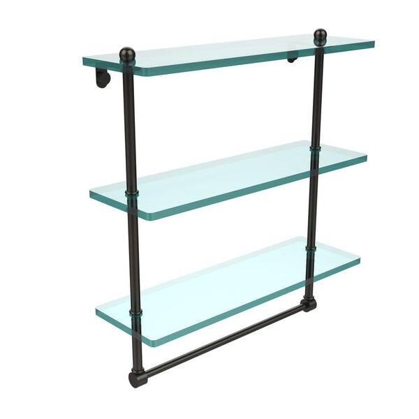 Allied Brass 16 in. L x 18 in. H x 5 in. W 3-Tier Clear Glass Bathroom Shelf with Towel Bar in Oil Rubbed Bronze