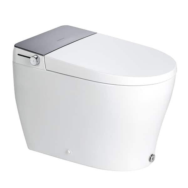 Elongated Electric Bidet Toilet 1.06 GPF in Silver with Auto Open, Auto Flush and Foot Kick Button for Modern Home