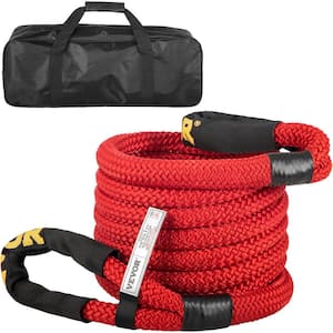 7/8 in. x 21 ft. Kinetic Recovery Rope 21,970 lbs. Heavy Duty Nylon Double Braided Kinetic Energy Rope w/ Carry Bag, Red