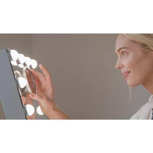 13.99 in. x 18.79 in. Lighted Magnifying Bluetooth Tabletop Makeup Mirror in Silver/Nickel