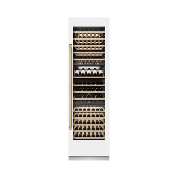 Autograph Edition 24 in. Triple Zone 100-Bottle Column Wine Cooler in White Matte with Champagne Bronze Accents