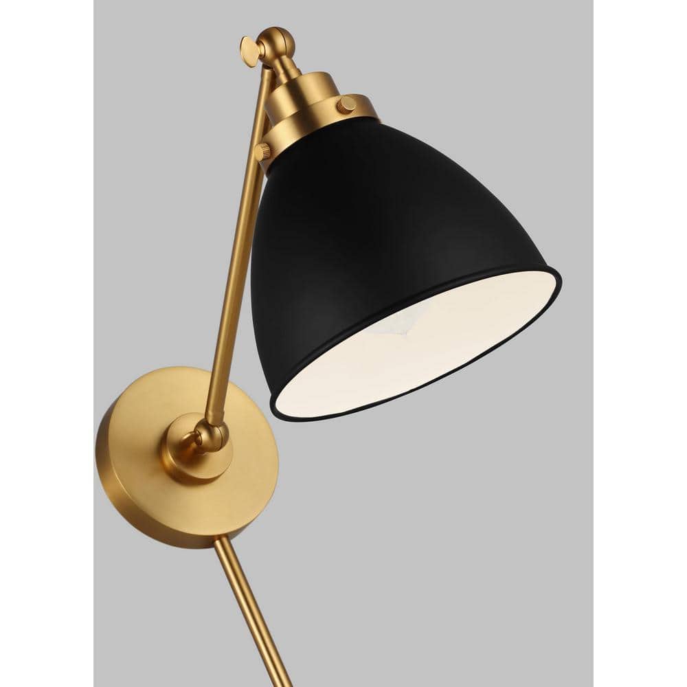 Midnight Black and Burnished Brass Dimmable Plug-In Sconce