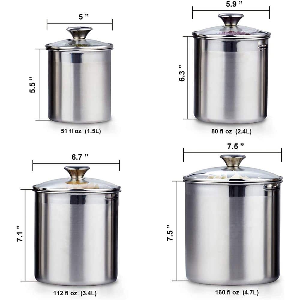 Stainless Steel 4-Piece Airtight Canister Set with Glass Lids