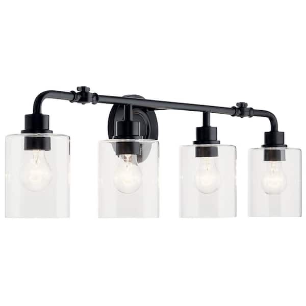 KICHLER Gunnison 33.75 in. 4-Light Black Vintage Bathroom Vanity Light with Clear Glass