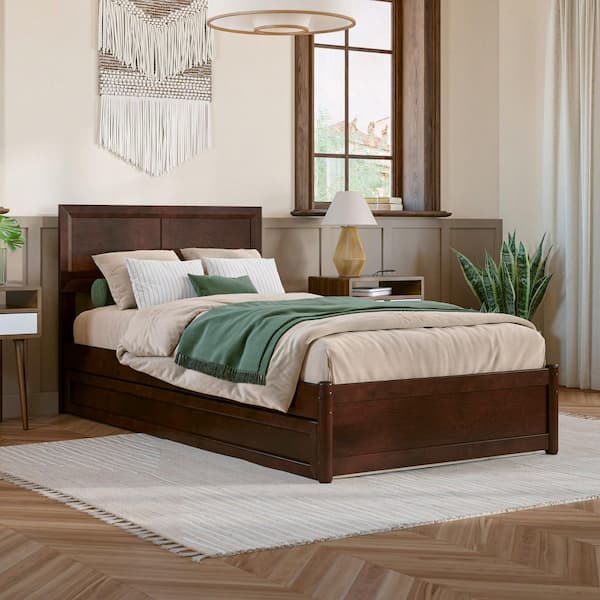 AFI Lylah Walnut Brown Wood Frame Twin XL Platform Bed with Panel