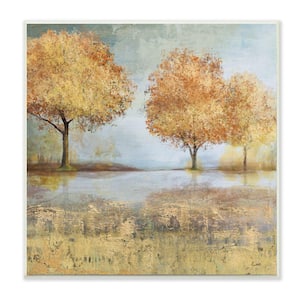 "Autumn Trees by Lake Countryside Landscape" by Carson Lyons Unframed Nature Wood Wall Art Print 12 in. x 12 in.
