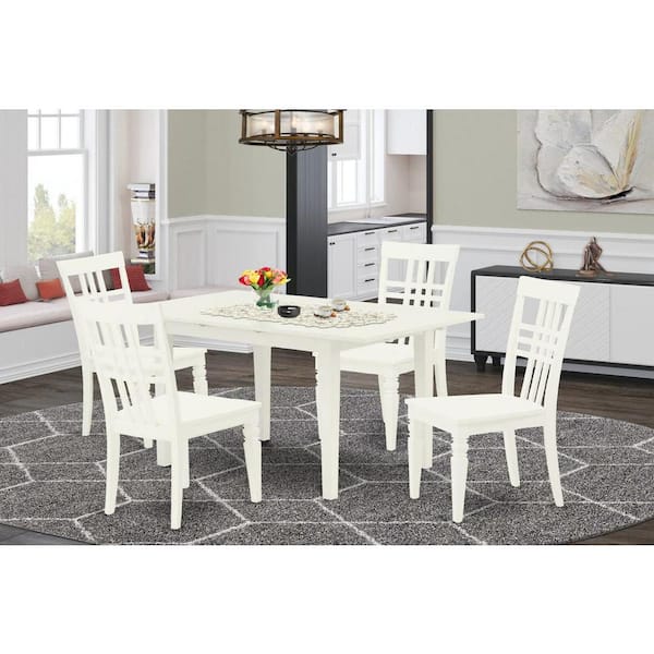 East West Furniture 5-Piece Linen White Finish Solid Wood Top - Rectangular Dining Room Set with Butterfly Leaf - Seats 4