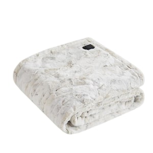 Marselle Snow Leopard 50 in. x 64 in. Faux Fur Heated Wrap with Built-in Controller