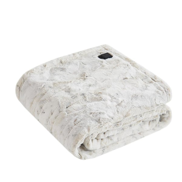 Beautyrest Marselle Snow Leopard 50 in. x 64 in. Faux Fur Heated Wrap with Built-in Controller