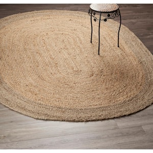 Finn Simplistic Natural/Gray 5 ft. x 7 ft. Oval Organic Jute Area Rug