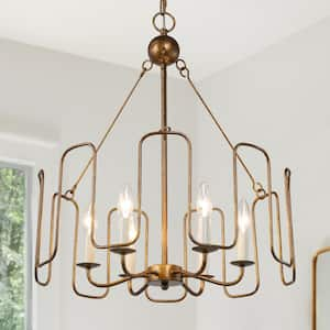 Antique Gold Dining Room Chandelier, 6-Light Modern Farmhouse Bedroom Ceiling Chandelier Light Fixture