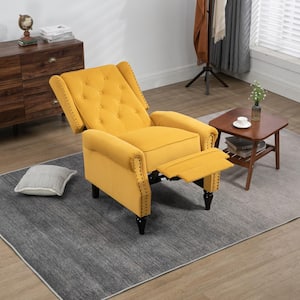 Modern Yellow Velvet Upholstered Wingback Recliner Chair with Nailheads and Solid Wood Legs