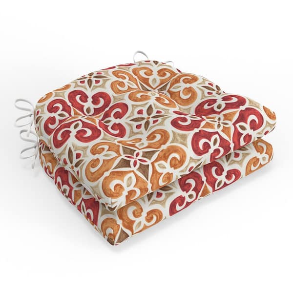 Pillow Perfect Medallion 16 in W x 4 in H Square Outdoor Tufted Wicker Seat Cushion with Ties 2-Count in Marbella Tuscan Brown