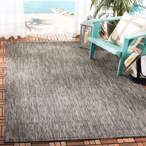 Courtyard Black 7 ft. x 7 ft. Square Solid Indoor/Outdoor Patio  Area Rug