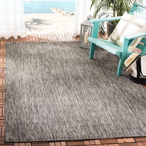 Courtyard Black 9 ft. x 9 ft. Square Solid Color Diamond Indoor/Outdoor Area Rug