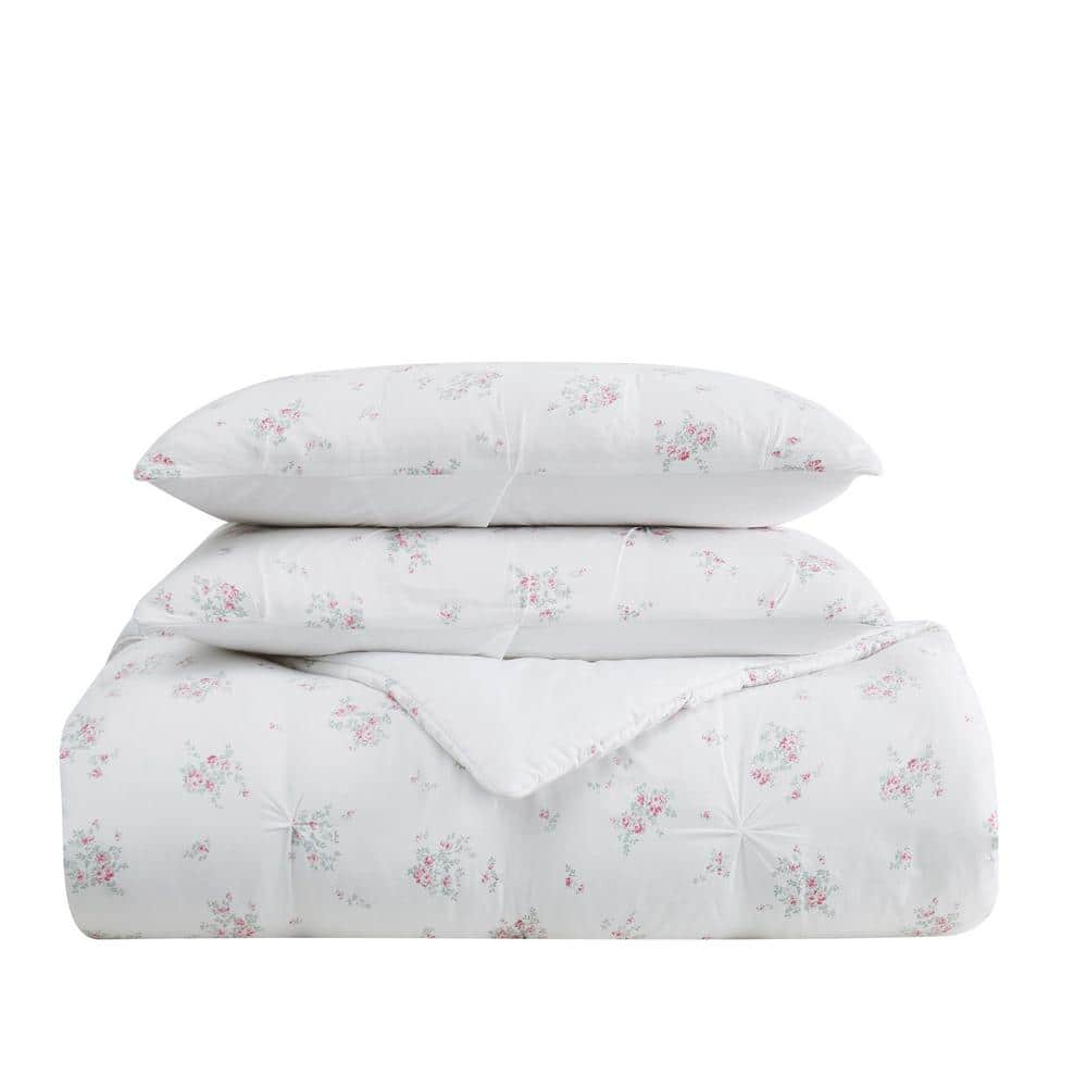 Rosebury White and Pink Cotton King Duvet Cover Set