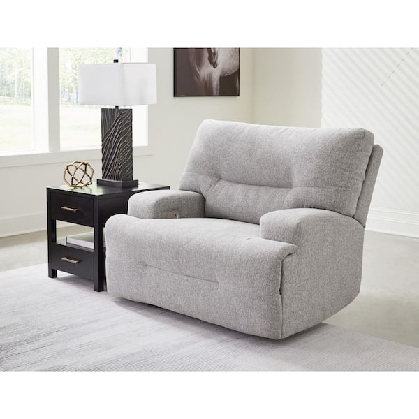 Acklen Place Gray Polyester Standard Power Recliner with Adjustable Headrest