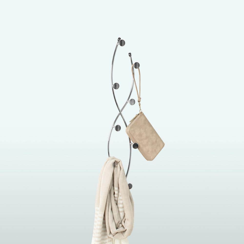 Chrome Steel Wall-Mount 8-Hook Rack with Shelf