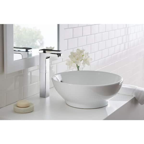 Femke Single Handle Vessel Sink Faucet in Dual Finish Polished Chrome and Matte Black