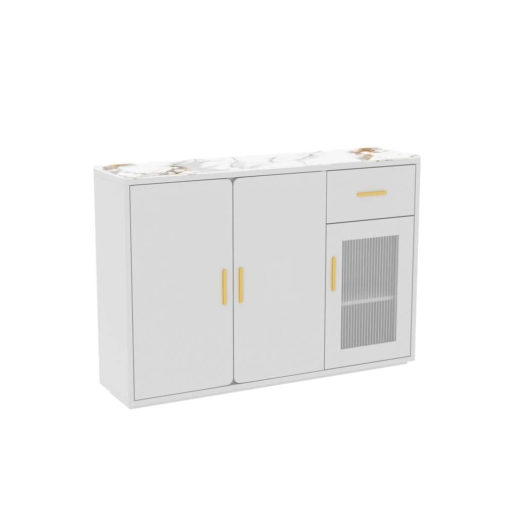 White MDF 47.2 in. Modern Accent Buffet Cabinet Sideboard Kitchen Storage Cabinet with Drawer and Shelves