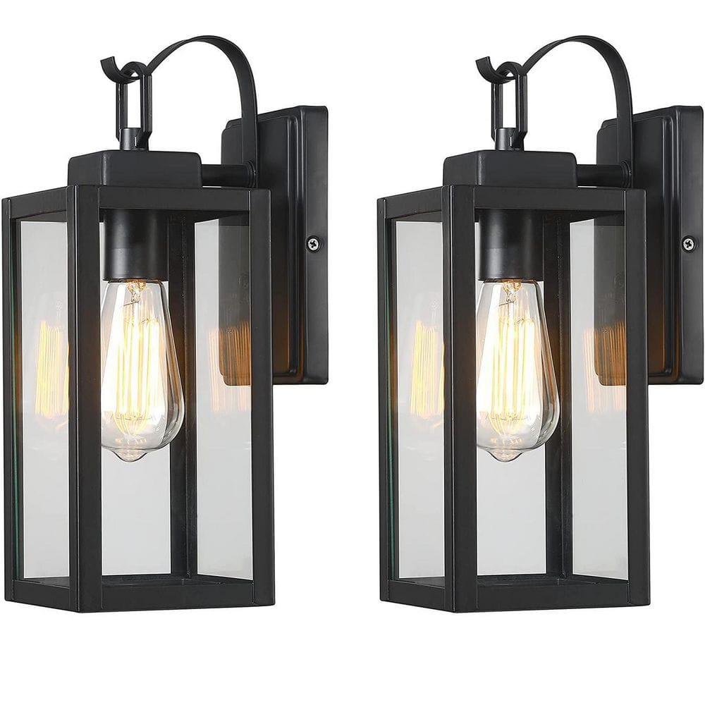 Uixe 1-Light Matte Black Modern Hardwired Outdoor Wall Lantern