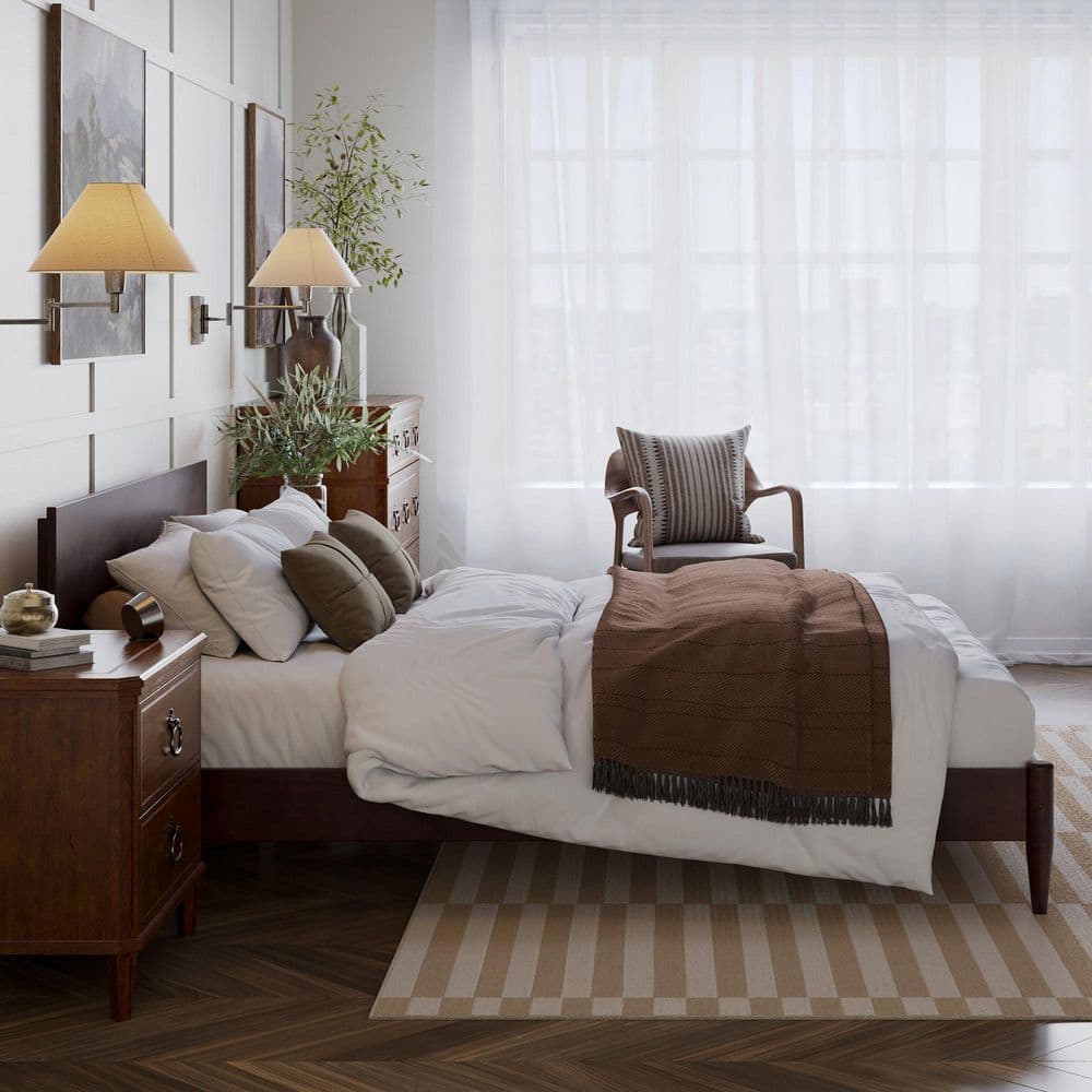Aria Espresso Queen Solid Wood Low Profile Platform Bed with USB Ports