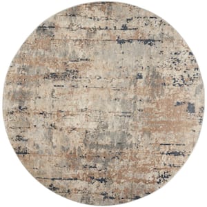 Concerto Beige Grey 10 ft. x 10 ft. Abstract Contemporary Round Area Rug