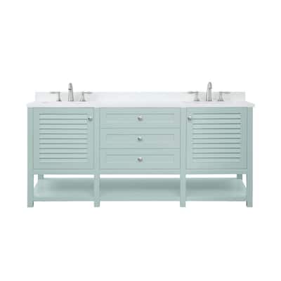 Grace 72 in. W x 22 in. D Bath Vanity in Minty Latte with Cultured Marble Vanity Top in White with White Basin